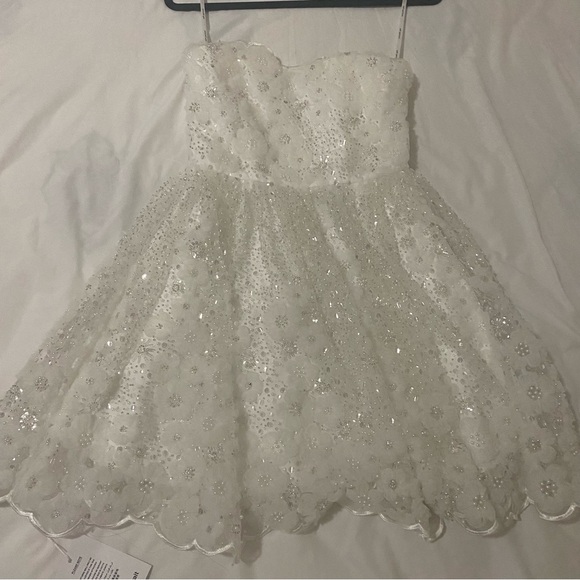 Self Portrait White Beaded Sequin Bandeau mini dress size US2 - Picture 7 of 10